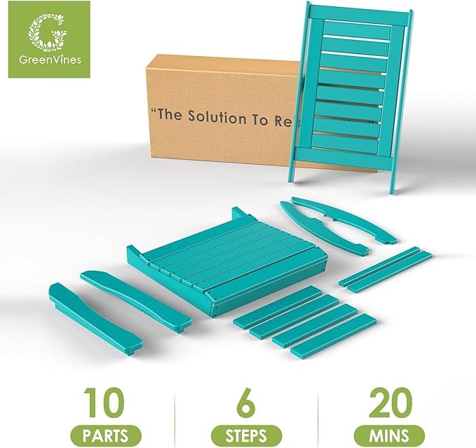 GREENVINES Outdoor Rocking Chairs | Porch Rocker | HDPE Plastic | Aqua | Oversized Rockers | High Back | Big & Tall | Ladder Back | for Patio Outside Backyard Balcony Garden