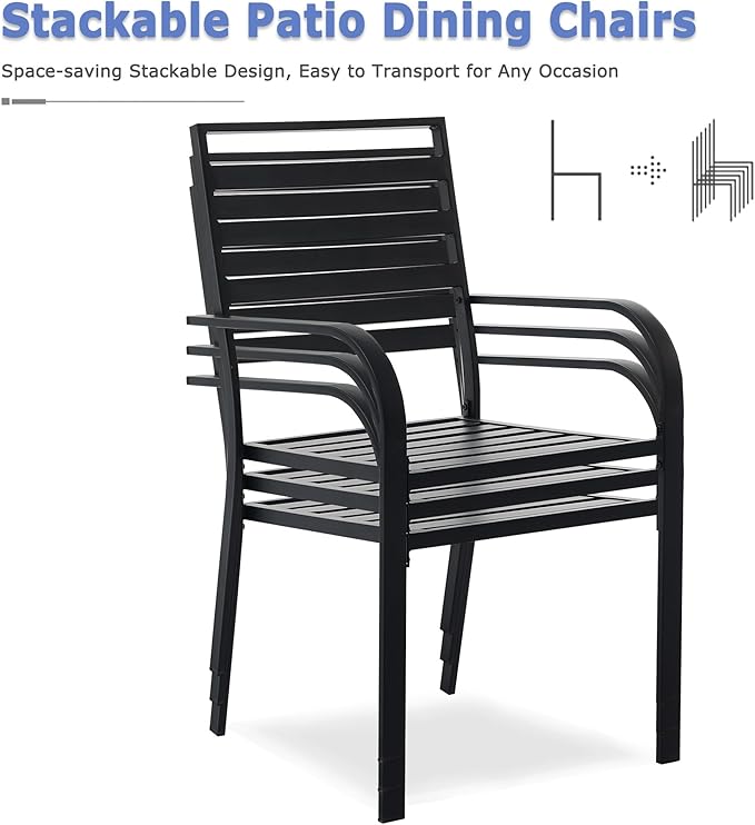 Outdoor Dining Chairs Set of 8, Metal Frame Stackable Patio Dining Chairs with Armrest, Wrought Iron Patio Bistro Chairs for Lawn, Backyard, Garden, Porch