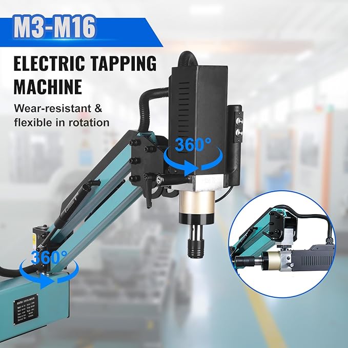 Doppy Electric Tapping Machine M3-M16,360° Multi-directions Tapping Machine 0-375rpm/min,8PCS Collets,Rated Power 600W,Voltage AC 220V,for Machinery Manufacturing,Mould machinery and other industries