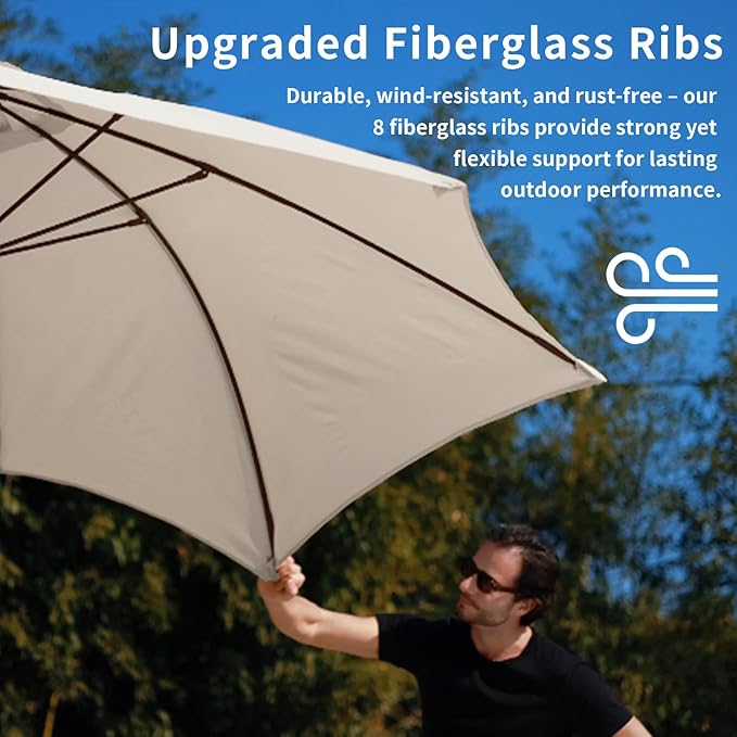 10FT Patio Umbrella Outdoor Market Umbrella with Crank and Tilt, 8 Flexible Fiberglass Ribs, UV-Resistant Waterproof Canopy for Patio, Deck, Garden, Backyard, Creamy White