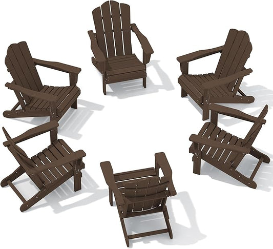 KINGYES Folding Adirondack Chair Set of 6, HDPE All-Weather Folding Adirondack Chair, Coffee