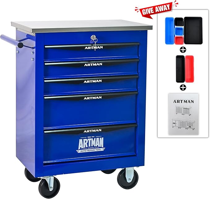 5 Drawers Tool Cart on Wheels, Multifunctional Rolling Tool Box, Drawers Rolling Trolley Organizer Tool Storage Chest for Garage,Workshop,DIY Multiple Interconnectable(4 Drawers-30.5" H)