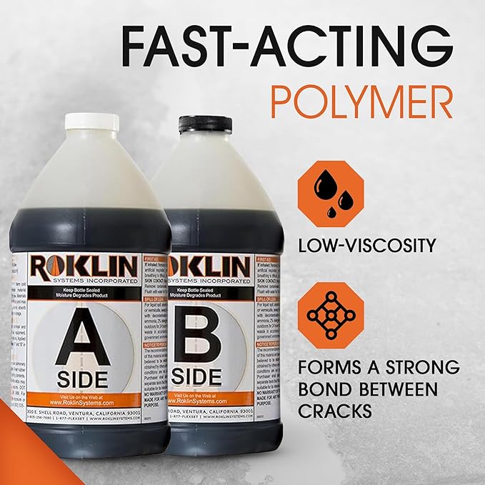 Roklin Systems, Inc. - PolyFlex DS Concrete Crack Filler, Quick-Drying Asphalt Crack Sealer, Floor/Wall Repair Patch Kit Essential, 10 gallons (5 gallons x 2 - Side A & B), Black