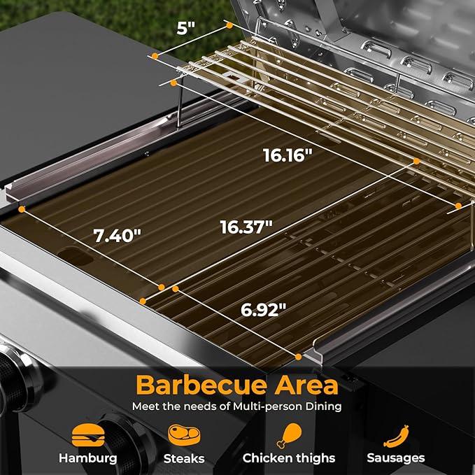 R.W.FLAME G20B Propane Gas Grill with 2-Burner, 16000 BTU Stainless Steel Outdoor BBQ Grill for Cooking with Top Cover Lid,Wheels,Side Storage Shelves,hooks Portable Barbeque for Patio Garden Camping