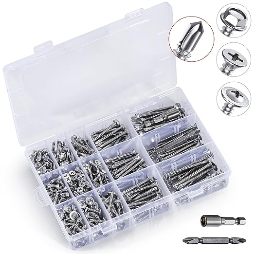 440 Pcs 410 Stainless Steel Sheet Metal Self-Tapping Screws Combination Set with Flat Head, Large Flat Head and Hexagon Head Screws