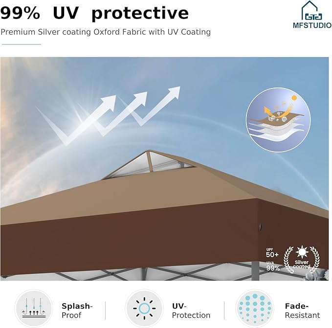 MFSTUDIO Pop Up Canopy Tent, 10x10 Outdoor Canopies Instant Portable Shelter Tens with Vented Top, Storage, 4 Sandbags, Beach Canopy