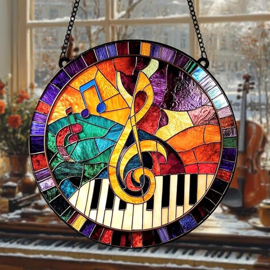 Music Christmas Ornament Treble Clef Suncatcher Piano Window Hanging Acrylic Stained Glass Effect Art Garden Decor Unique Gift for Music Teachers Musicians Thanksgiving
