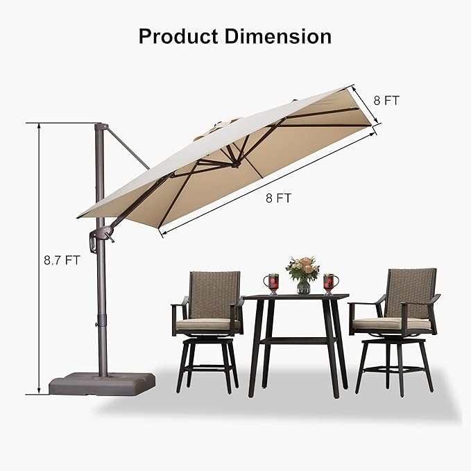 PURPLE LEAF 10 Feet Patio Cantilever Umbrella Square Outdoor Umbrella with 360° Rotation and Aluminum Offset Hanging for Garden Backyard Pool, Beige