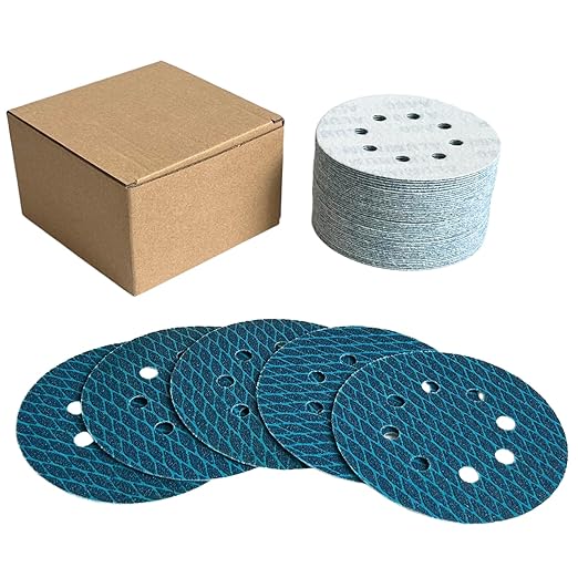 50pcs 5 inch Sanding Discs Hook and Loop Diamond Shape, Anti-Clogging Orbital Sander Sandpaper 240 Grit, Aluminum Oxide Sandpaper 8 Holes (240#)
