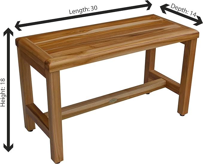 EcoDecors 30" Satori Teak Shower Bench – Full-Size Waterproof Bathroom Seat | For Adults & Seniors | Spa-Style Teak Wood Stool | Non-Slip Adustable Height Feet | Elegance & Safety | 250 Pound Capacity