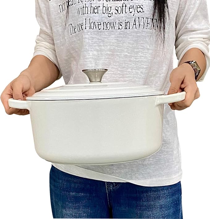 Commercial Grade, Cast Iron Enameled Cookware (White, Duch Oven 6qt)