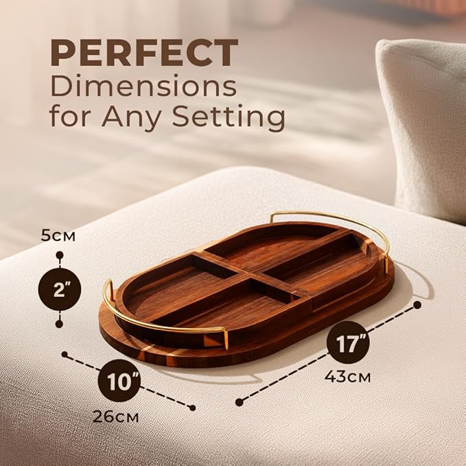 Acacia Serving Platter Snack Tray - Modular Oval Serving Tray for Party Hosting - Trays for Serving Food, Charcuterie, Fruit Platter Tray for Parties, Appetizer Dishes & Dessert Trays