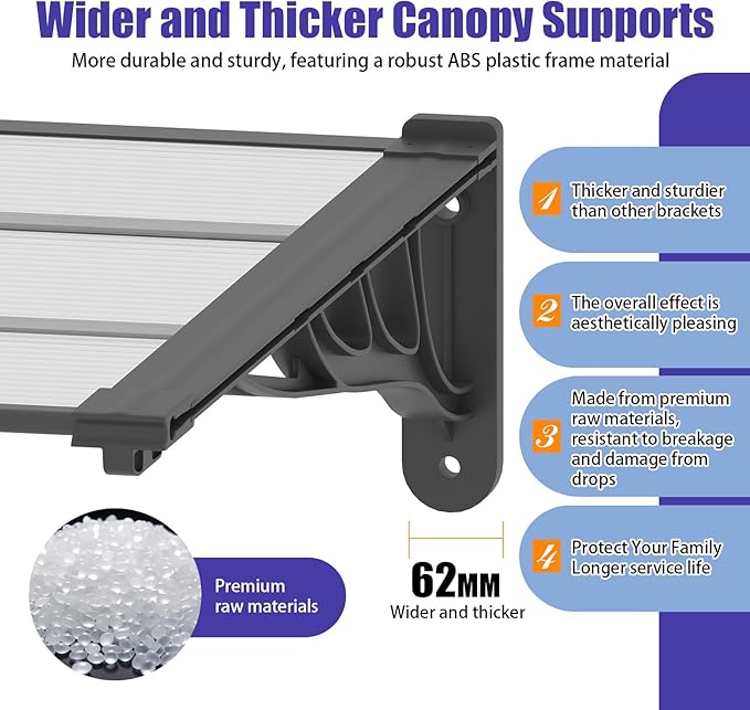 Door Awning Window Canopy, Modular Spliced Awnings for Outside,Porch,Patio,Deck,Polycarbonate Sheet,UV, Rain, and Snow Protection (Black Bracket & Transparent Board, 35 * 40'')