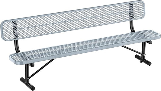 Heavy Duty Park Bench for Outside, Metal Park Bench with Back Portable Frame, Outdoor Steel Mesh Garden Bench with Backrest for Garden, Lawn, Patio, Porch, Park, Yard (Grey, 8FT/95INCH)