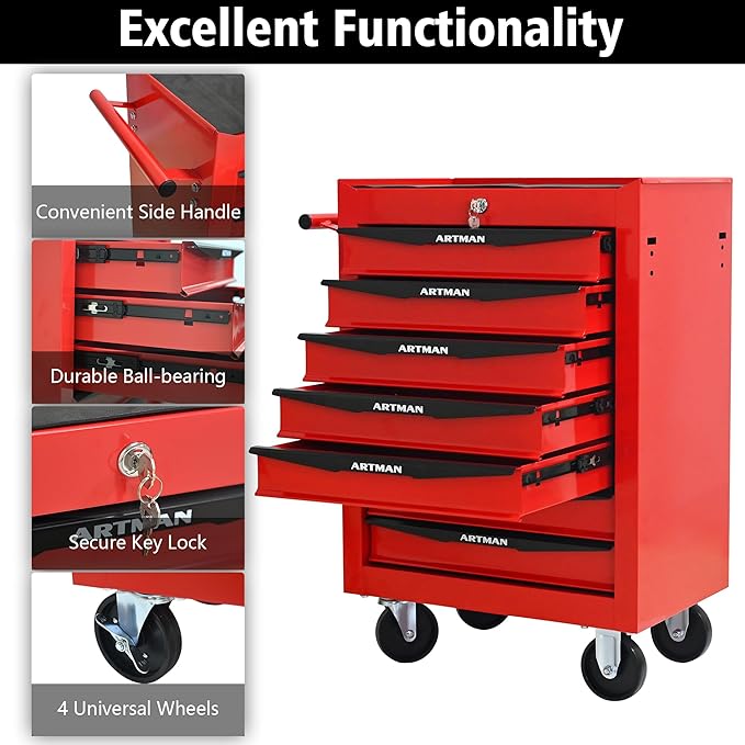 7 Drawers Rolling Tool Box on Wheels, Multifunctional Tool Cart, Drawers Rolling Trolley Organizer Tool Storage Chest for Warehouse,Garage,Workshop,Repair Shop (7 Drawers-30.5" H)
