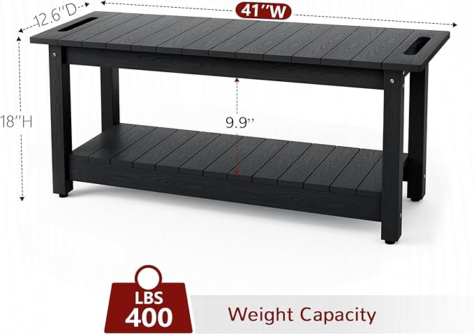 Stoog 41" Large Shower Bench, Waterproof Shower Stools with 400 lbs Weight Capacity, Shower Chair Seat for Bathroom, Non-Slip, Black