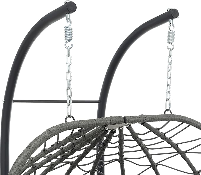 Wicker Hanging Chair with Stand,Indoor/Outdoor Swing Egg Chair with Cushion,Hammock Chair for Bedroom Living Room Patio Balcony Porch Garden,550Lbs Capacity Blue 2 Seat