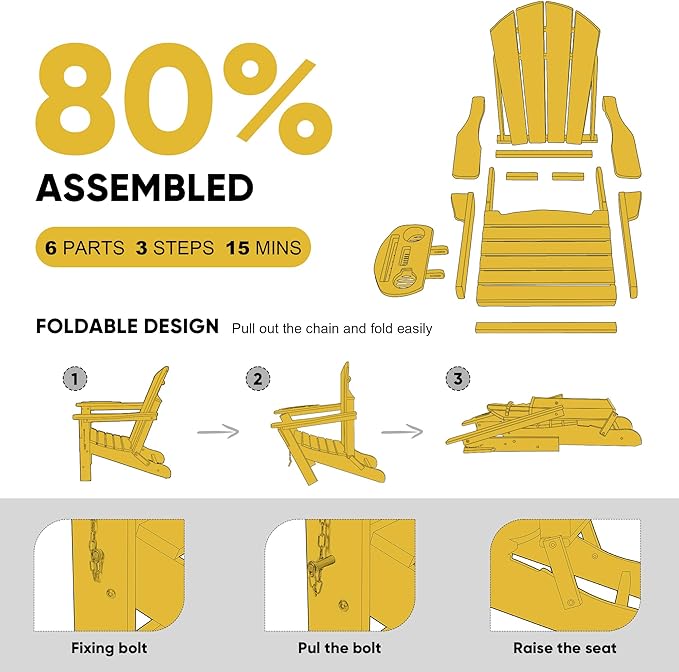 Adirondack Chair Set of 2, HDPE Folding Adirondack Chair with Multifunctional Cup Holder, Weather Resistant Fire Pit Chair for porches, patios, patios, poolsides, Decks.