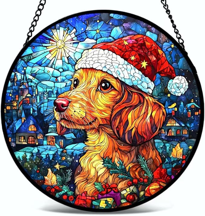 Stained Glass Window Hanging - Christmas Eve in Rural America Suncatcher fof Garden Home Decor for Women Mon Grandma Friends