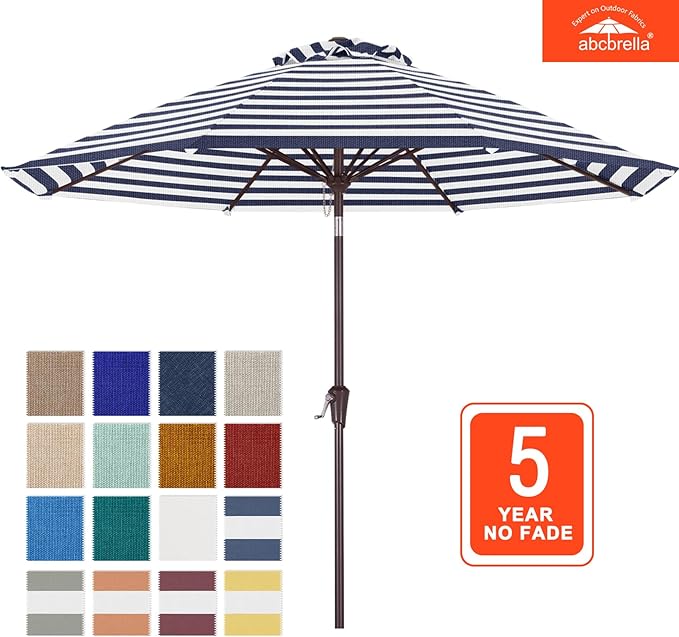 ABCCANOPY OLEFIN® 5-Year No Fading 9FT Patio Umbrella, Outdoor Table Umbrella with 8 Sturdy Ribs for Deck, Backyard, Yard (Navy Stripe)