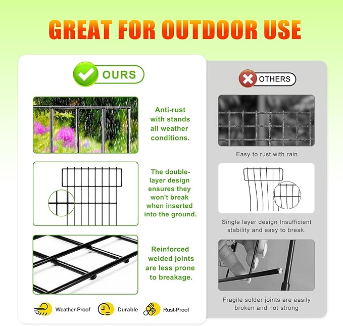 Animal Barrier Fence No Dig 46pcs Garden Fence 50ft(L) X17 H Dog Fence Panels 1.5" Gap No Dig Garden Fence Borders for Yards, Metal Fence Panels Outdoor Rustproof