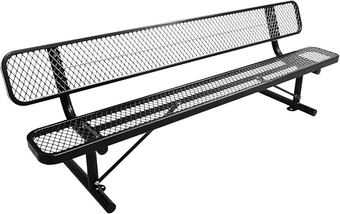 8Ft Outdoor Bench with Back Portable Frame, Outdoor Steel Park Bench with Backrest, Expanded Metal Mesh Bench for Outside, Lawn, Backyard, Park, Deck, Garden, Patio, Porch, Black