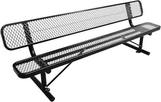 8Ft Outdoor Bench with Back Portable Frame, Outdoor Steel Park Bench with Backrest, Expanded Metal Mesh Bench for Outside, Lawn, Backyard, Park, Deck, Garden, Patio, Porch, Black