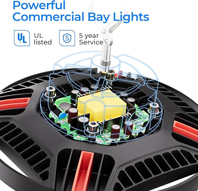 CINOTON UFO LED High Bay Light, 160W/120W/80W Switchable, AC100-277V LED Shop Lights with US Plug, 24000LM Dimmable 0-10V Commercial Bay Lighting for Garage Workshop 5000K Daylight-UL Listed, 4 Pack