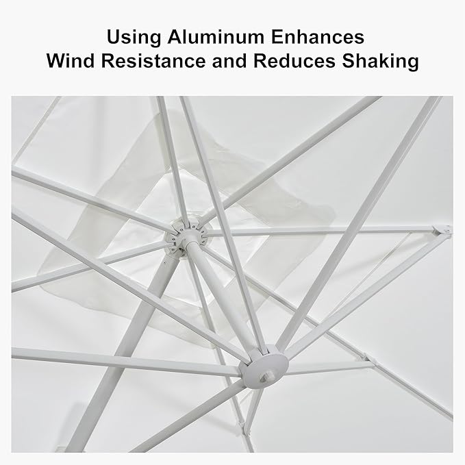PURPLE LEAF 10' × 13' Patio Umbrella White Cantilever Umbrella Aluminum Square Outdoor Offset Umbrella Hanging Windproof with 360° Rotation for Garden Deck Pool, White