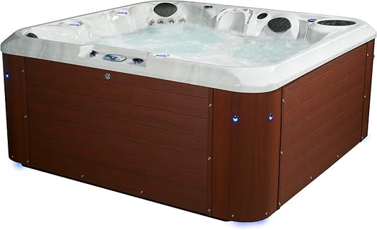 AquaLife Amplified™ 6-Person 100-Jet Acrylic Double Lounger Hot Tub with Bluetooth Stereo, LED Lighting, Insulated Cover, Stainless Steel Heater and Ozonator