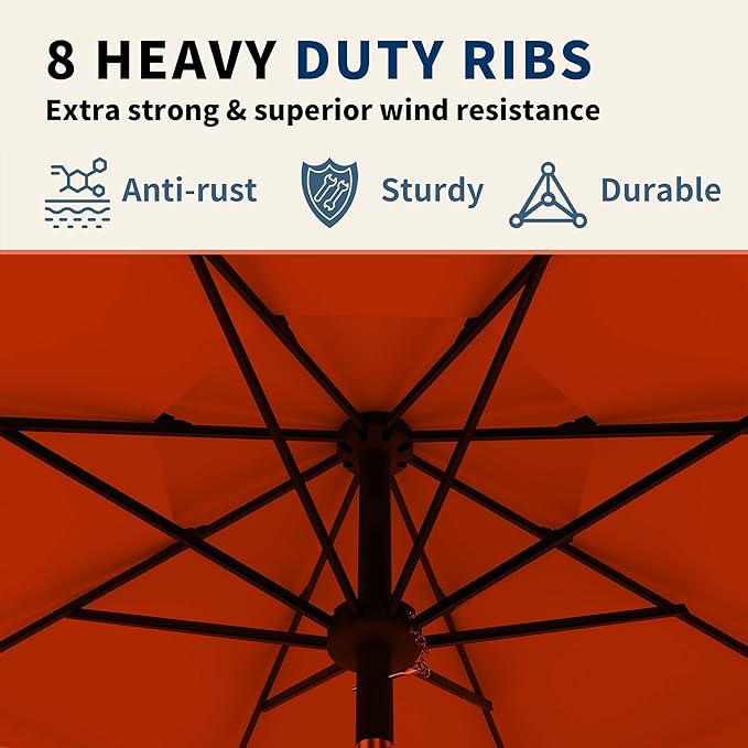 9FT 3 Tiers Patio Umbrella With Auto Tilt and Crank, Outdoor Table Market Umbrella with 8 Sturdy Ribs for Garden,Lawn,Deck,Backyard and Pool,Orange