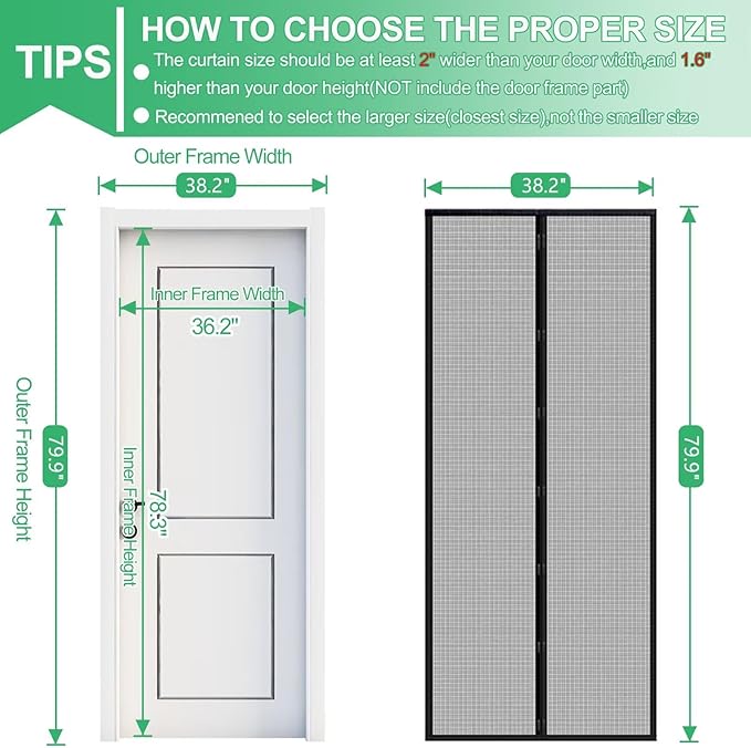RELIANCER Fiberglass Magnetic Door Screen,Fit Door Size 36"x78",Auto Close Screen Door Mesh w/Magnets,Patio Doorway Net Screens,Self-Closing Doors Cover,Anti Mosquito Doorway Curtain,Mesh Partition