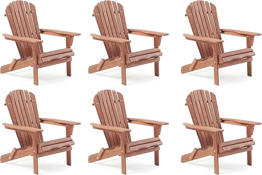 Outdoor Wooden Folding Adirondack Chair Set of 6 with Pre-Assembled BackRest, Wood Patio Chair for Garden Backyard Porch Pool Deck Firepit