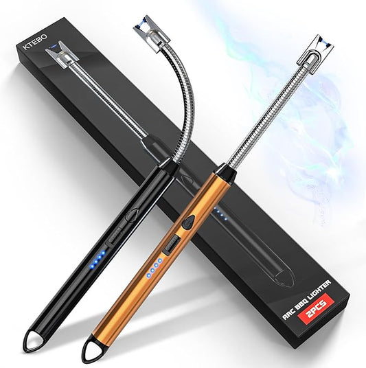 KTEBO® 2 Pack Plasma Arc Electric Lighters Rechargeable - USB Long Reach for Scented Candles, BBQ Grill &Camping - Windproof Design Lighters-Black and Rose Gold - Stocking Stuffers