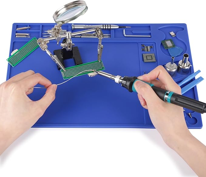 YIHUA M160 Heat-resistant Soldering Mat with Multiple Storage Slots, Built-in Ruler, Bendable Soft Silicone Soldering Mat, Dimensions 13.78 * 9.96 * 0.2 inches (350 * 253 * 5mm)