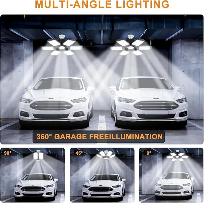 LED Garage Lights Bulb 200W 15000LM 6500K Led Shop Light with 6 Plus 1 Deformable Panels Basement Barn Ceiling Lights for E26/E27 (1PACK)