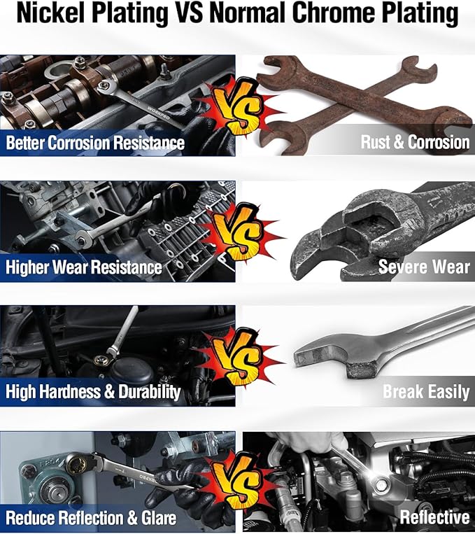 WORKPRO 11 mm Flex-Head Ratcheting Combination Wrench, Cr-V Constructed, Nickel Plating, 72-Teeth, 12 Point Design, Metric
