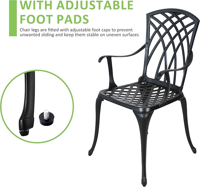 Bistro Patio Set 3 Piece,Cast Aluminum Bistro Table and Chairs Set of 2 with Umbrella Hole,All Weather Bistro Table Set for Yard Garden,Outdoor/Indoor Use,Black