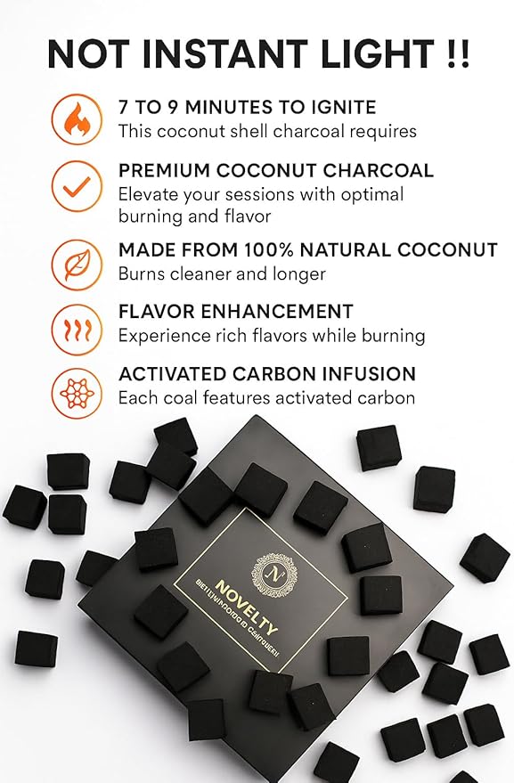 Novelty Coconut Charcoal Cubes with 5.5" Aluminum Foil – Premium 25mm Natural Coals, 72 Pieces, 1kg Box – Lightweight, Long-Lasting & Clean Burn (Pack of 1)