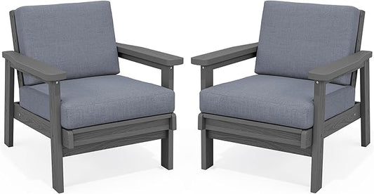 SERWALL HDPE Outdoor Couch Set of 2, Grey Frame and Grey Cushion