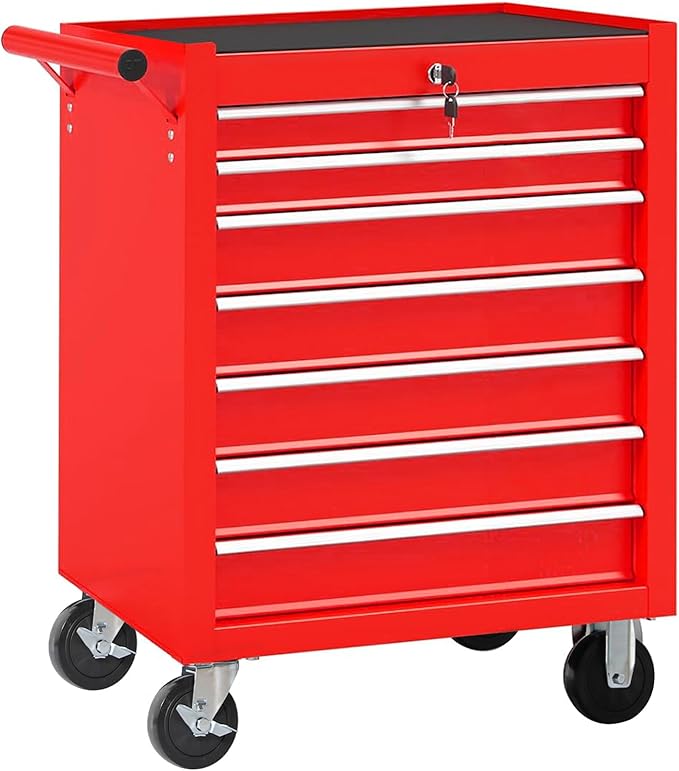 7 Drawers Tool Cart on Wheels, Multifunctional Rolling Storage Tool Chest,Drawers Rolling Tool Boxes Trolley Organizer Case for Garage,Warehouse,Workshop,Repair Shop (7 Drawers - Red)