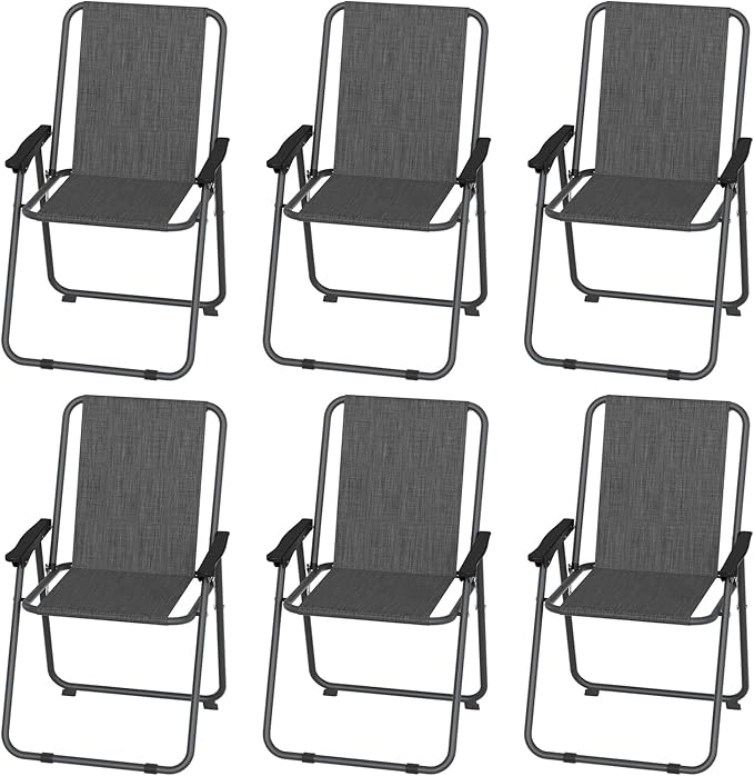 UDPATIO Patio Folding Chairs Set of 6, Lightweight Portable Patio Chair with Sturdy Steel Frame and Weather-Resistant Textilene Fabric, Black