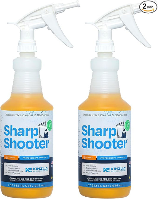 KINZUA ENVIRONMENTAL Sharpshooter, Heavy-Duty Trash Can Odor Eliminator & Degreaser, Garbage Surface Cleaner and Deodorizer Foam, Professional-Grade, Fresh Citrus Scent, 32 oz, Pack of 2