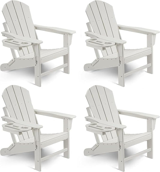 Adirondack Chair Set of 4, HDPE Folding Adirondack Chair with Multifunctional Cup Holder, Weather Resistant Fire Pit Chair for porches, patios, poolsides, Decks.