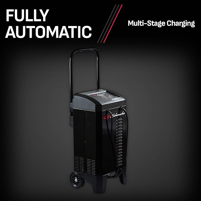 Schumacher Electric Wheeled Automatic 6A Car Battery Charger and 200A Engine Starter, 4-in-1 Solution, Maintainer, 40A Boost, for 12V Power Sport, Automotive, and Marine Batteries, SC1324