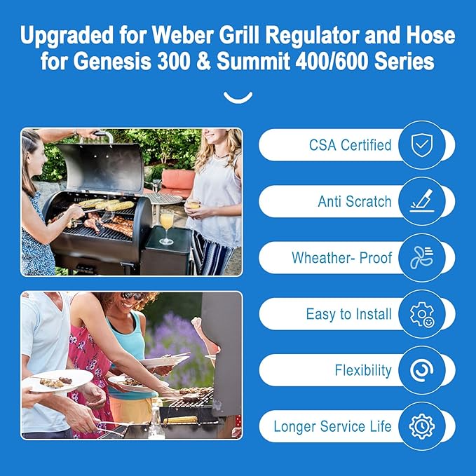 Upgraded for Weber Hose and Regulator kit, for Genesis 300 & Summit 400/600 Series for Weber Grill Regulator and Hose, for Genesis and Summit Series Gas Grills Including Silver Gold Platinum.