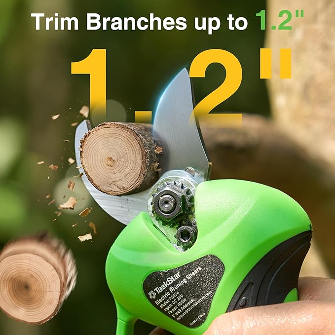 Electric Pruning Shears Cordless with Pole: 1.2" Cutting Diameter 2-in-1 Pole Pruners - 2 Pcs 4.0Ah Batteries, Brushless Motor, Extra SK5 Blade, 4 Cutting Modes Tree Pruner for Gardening