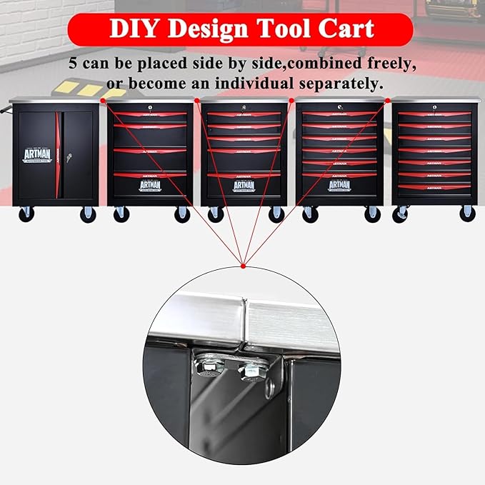 5 Drawer Tool Chest on Wheels, Multifunctional Rolling Tool Cart, Drawer Rolling Trolley Organizer Tool Box for Garage,Workshop,DIY Multiple Interconnectable(5 Drawers-30.5" H)