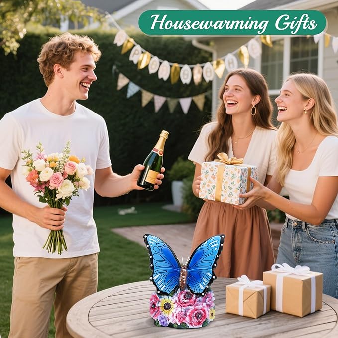 Linkax Fall Decor, Gifts for Women Mom Grandma Sister, Butterfly Statue Solar Lights Outdoor Garden Decor for Outside Yard Patio Balcony Front Porch Home, Gardening Christmas White Elephant Gifts