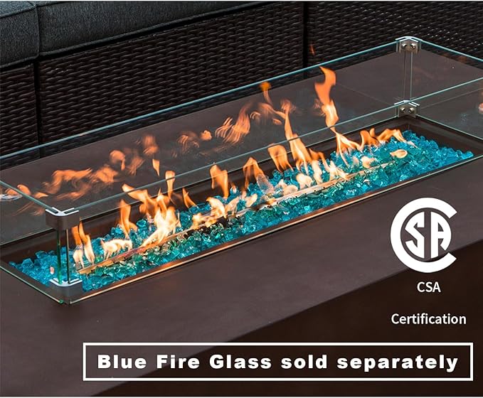 COSIEST 2-Piece Outdoor Propane Fire Table Set, Rectangle Concrete 56" x 28" Bronze Fire Pit (Certified, 50,000 BTU) w 20lb Tank Table, Wind Guard, Waterproof Cover for Garden, Porch, Backyard